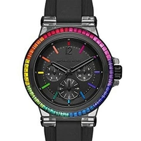 black michael kors watch with rainbow version|Michael Kors raquel watch.